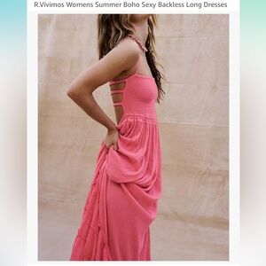 Summer Boho Flowy low back long dress, neck tie